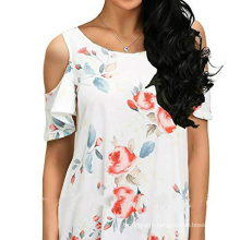 New Short sleeve Dress with Shoulder-less Printing Summer dresses